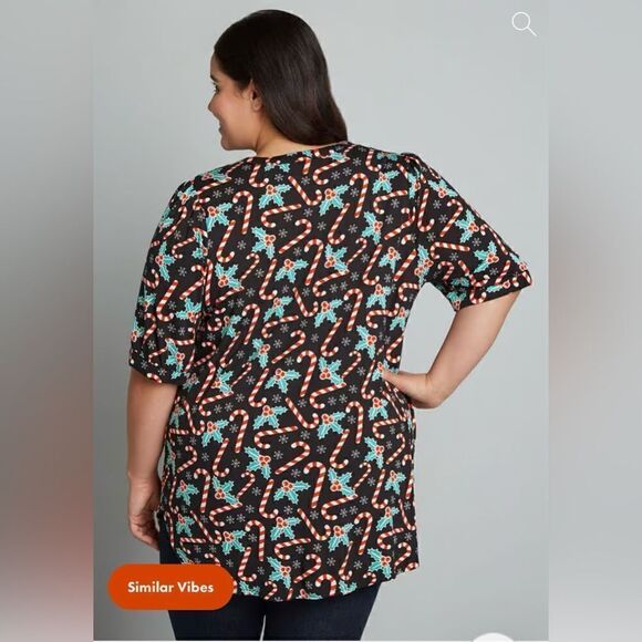 Modcloth Winning Them Over Short Sleeve Holiday Top Black Candy Cane 1X NWT - Picture 6 of 11